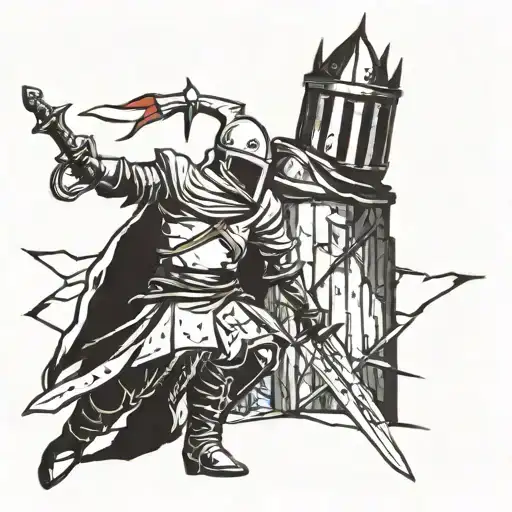 Solaire Of Astora From The Dark Souls Video Games Fights Against Pyramid Head From Silent Hill