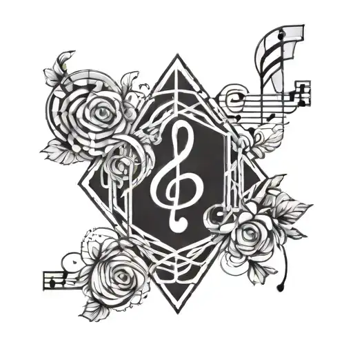 A Geometric Design Incorporating The Initials Of Your Family Members Intertwined With Music Notes