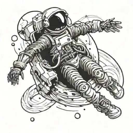 Skeleton Spacesuit Drifting In Space