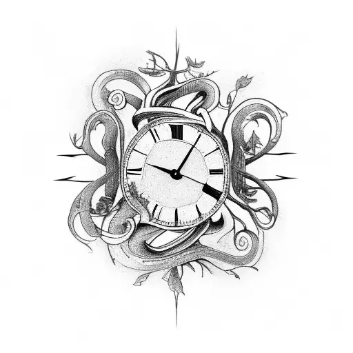 A Historical Timeline Depicted As A Winding Tree Trunk With Clock Hands As Branches