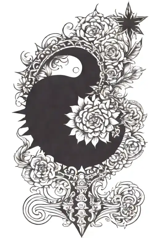 Gothic Spine Tattoo With Flowers