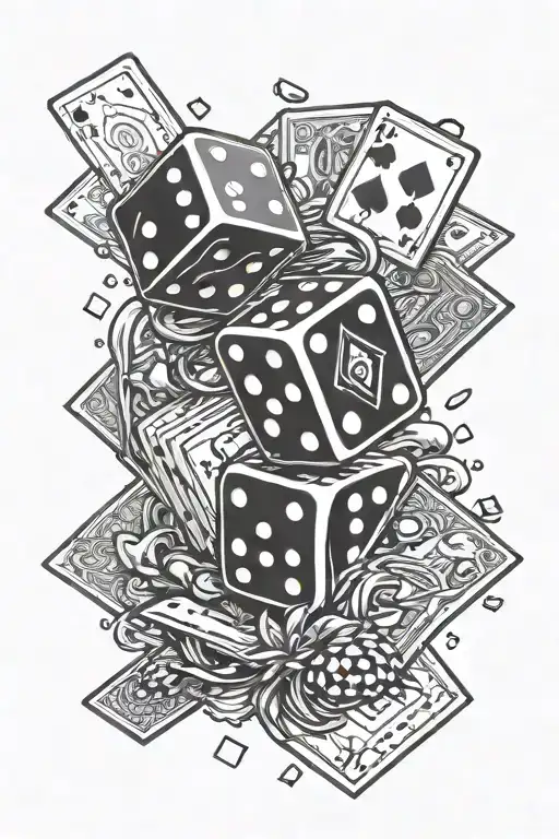 Small Dice With Money And Playing Cards