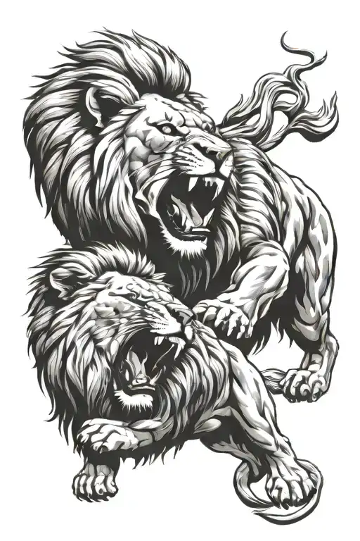 Lion And Lioness Growl Side View