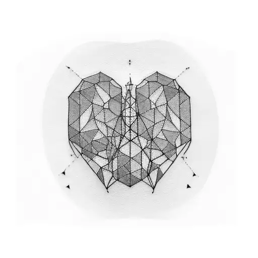 An Abstract Blackwork Tattoo Of An Architectural Blueprint Infused With The Shape Of Lungs