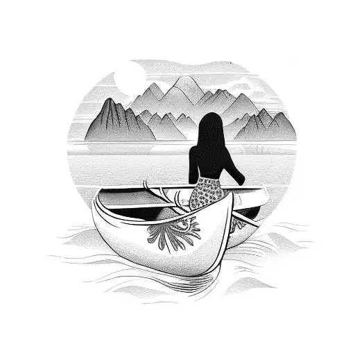 Vietnamese Woman In Boat With Mountains