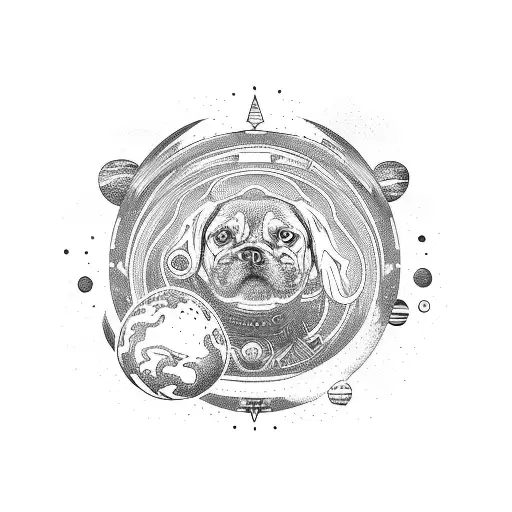 A Psychedelic Space Landscape With A Dog-shaped Planet