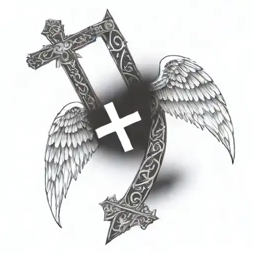 Angel Wings With A Cross And The Number 22 Combined