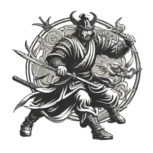 Warrior Samurai Fighting With Demons