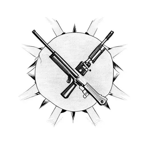 A Blackwork Tattoo Of A Gun Wrapped In Barbed Wire