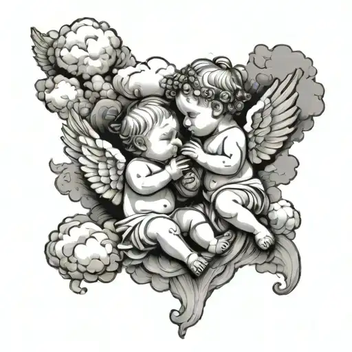 Baby Angels With Clouds In Background Connecting To Clouds From Bottom Sleeve