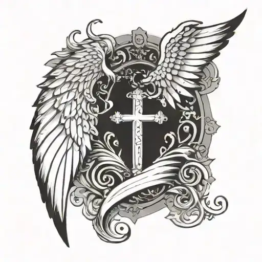 Angel Wings With A Cross And The Number 22 Combined