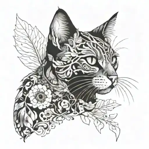 An X-ray Of A Cat With Intricate Botanical Elements Woven Into Its Fur