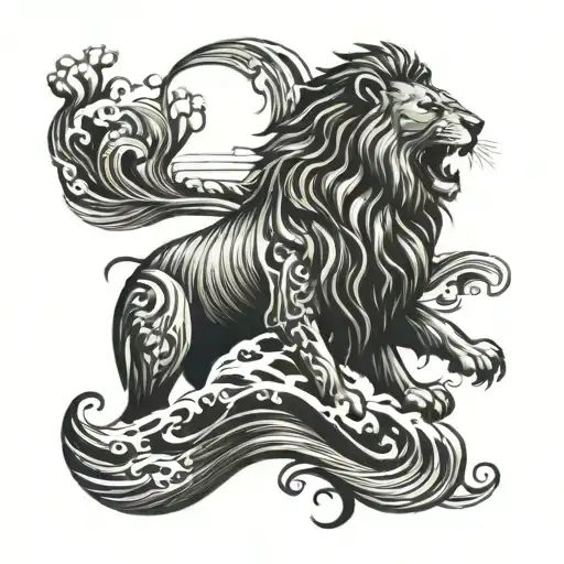 A Lion Swimming In A Musical Ocean Waves Crashing Waves Representing The Client's