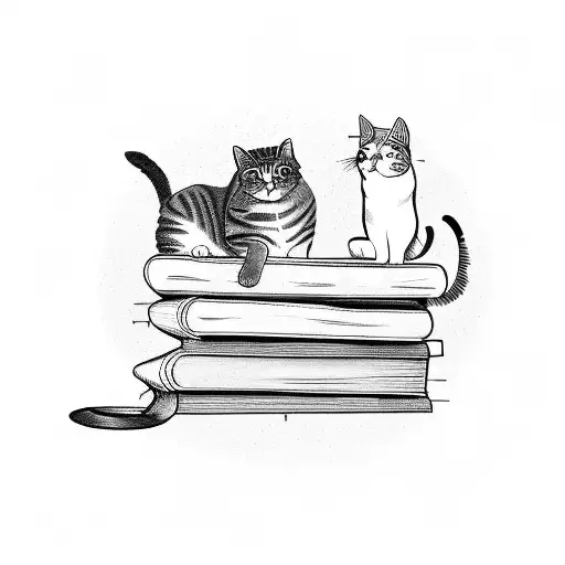 A Stack Of Books With A Cat Sitting On Top