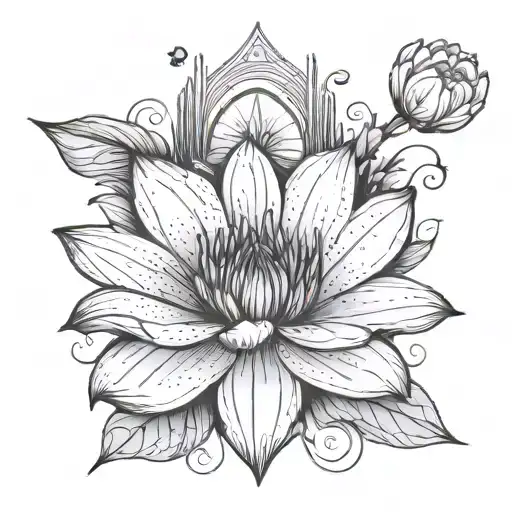 Flying Arrow Surrounded By Violets One Water Lily Flower