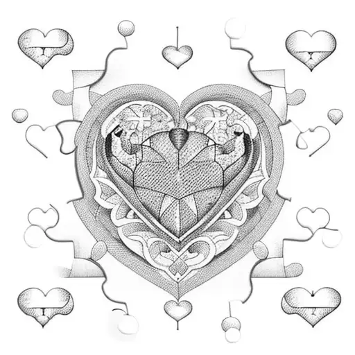 A Blackwork Design Of A Heart-shaped Puzzle With Each Piece Representing A Different Family Member