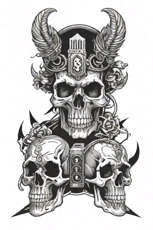 Combine A Skull With Thunder Bolts Coming Out Of Eyes With Blues Music Accents