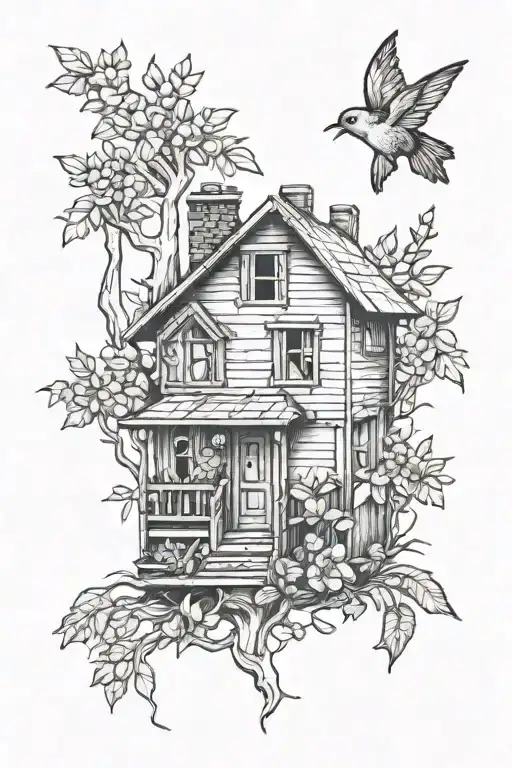 A Sketch-style Tattoo Depicting The Nurturing And Caring Nature Of Parents In A Home Setting