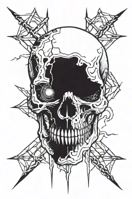 Combine A Skull With Thunder Bolts Coming Out Of Eyes With Dark Blues Elements