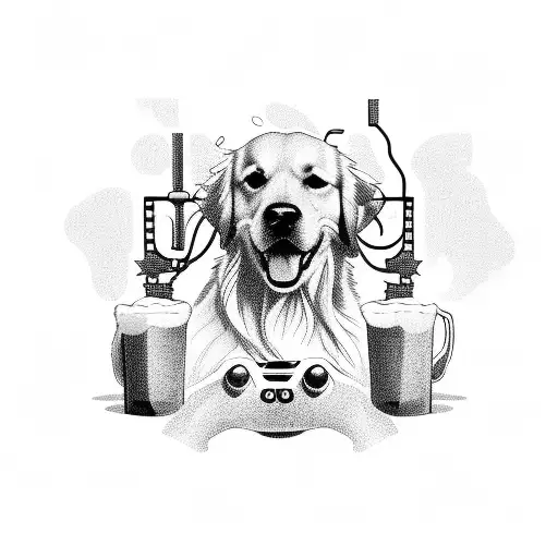 A Golden Retriever Playing Video Games With Friends While Drinking Beer