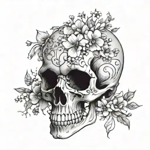 A Beutiful Skull Aesthetic With Little Flowers Growing