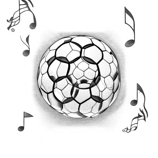 A Soccer Ball Surrounded By Musical Notes And Flowers