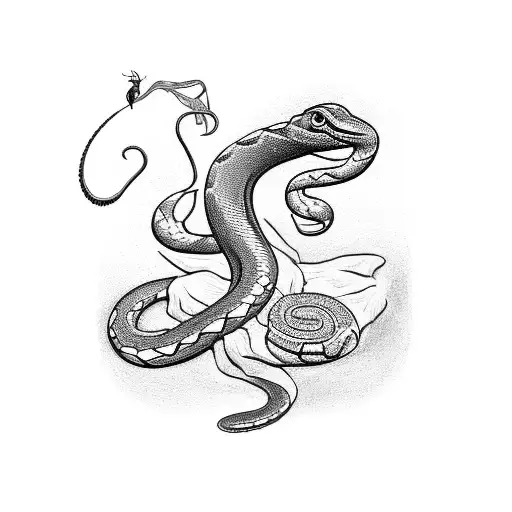 Draw A Blackwork Tattoo Of A Snake Coiling Around An Ankh With Insects Crawling In And Out Of It