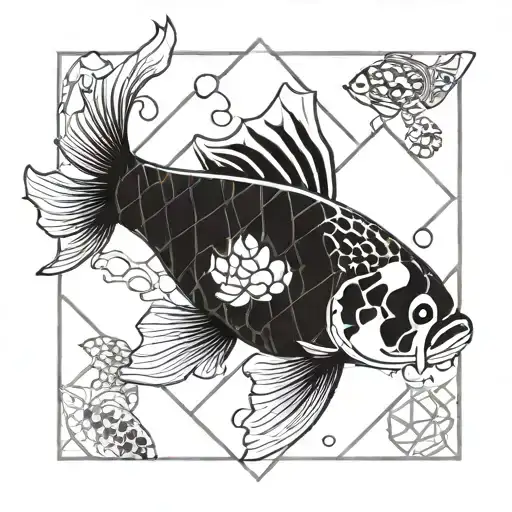 Japanese Koi Fish Swimming In A Geometric Pond Design