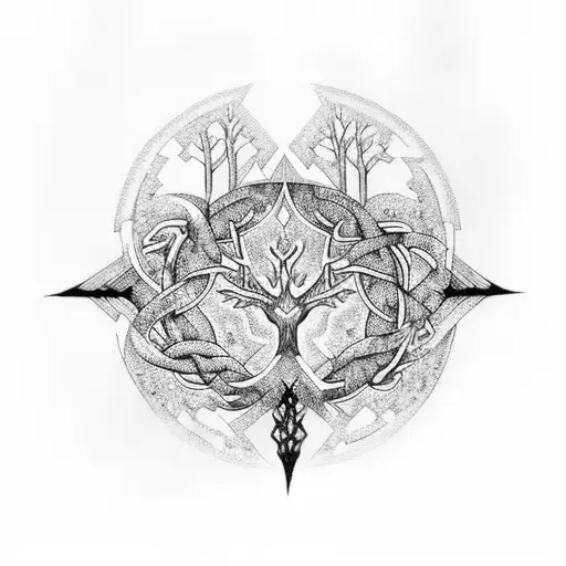 Mystical Moonlit Forest With Intricate Celtic Knotwork