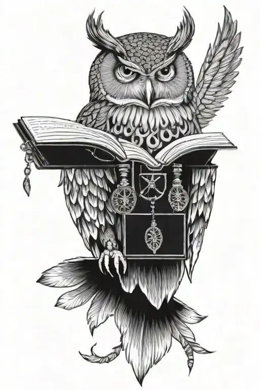 A Warrior Owl With A Law Book In Its Talons Showing With Dream Catcher