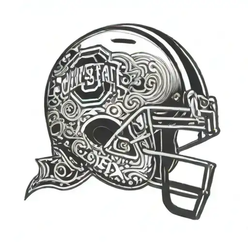 A Stylized Ohio State Football Helmet With Intricate Blackwork Details