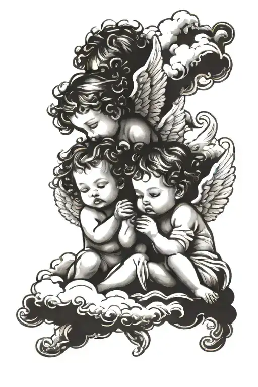 Baby Angels With Clouds In Background Connecting To Clouds From Bottom Sleeve