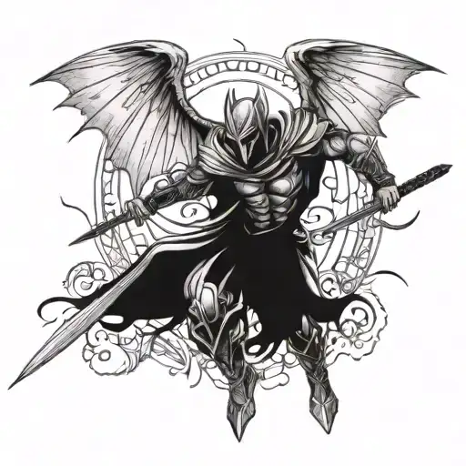 Fierce Warrior With Bat Wings In A Battle Scene Depicting