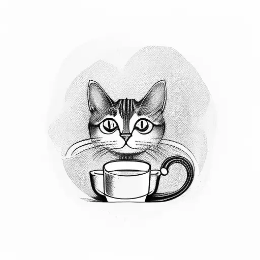 A Cat Sitting On A Coffee Cup With A Car Racing Around It