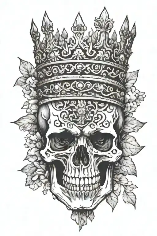 Skull Wearing Metal Crown Adorned