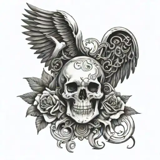 Skull With Hourglass And Wings