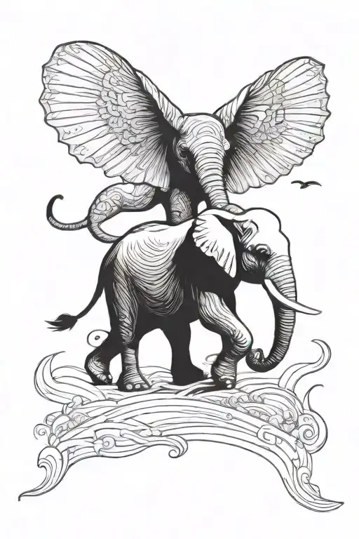 Elephant Walking With Jet Flying Above It