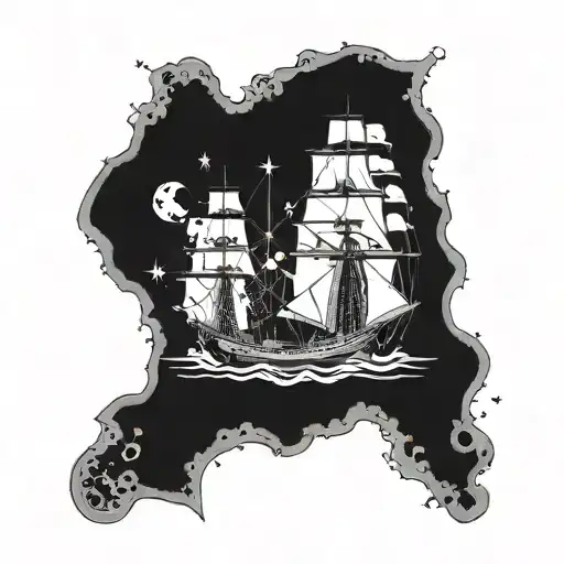 A Detailed Map Of Gemini Constellation With A Ship Navigating Through Them