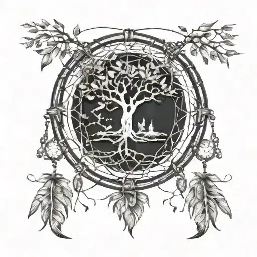 Drawing Dream Catcher With Tree Of Life In The Centre