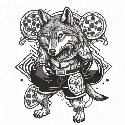 A Wolf Wearing Boxing Gloves Standing In A Boxing Ring Surrounded By Pizza Slices
