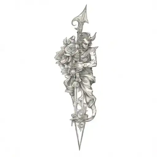 A Demon With A Jester Head Holding A Flying V With Flowers In The Background