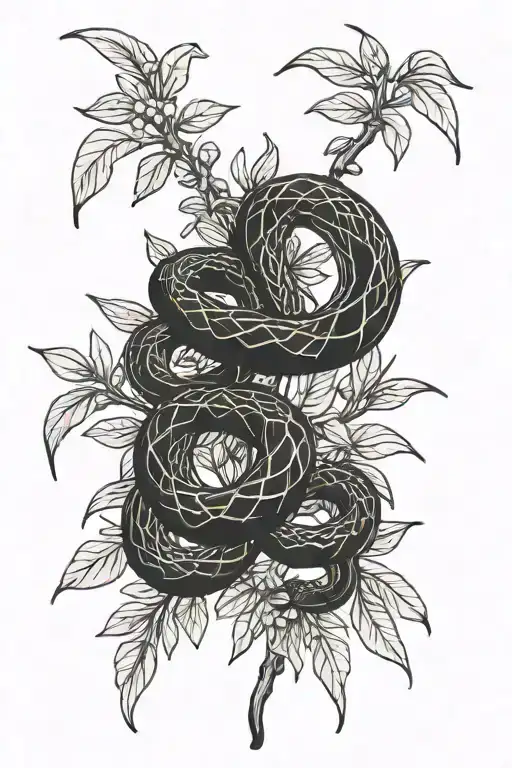 Snake Coils Around An Olive Branch