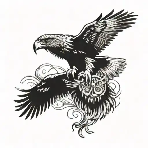 Eagle And Owl Flying