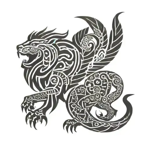 Combining Polynesian Tribal Patterns With A Lion And Dragon Motif