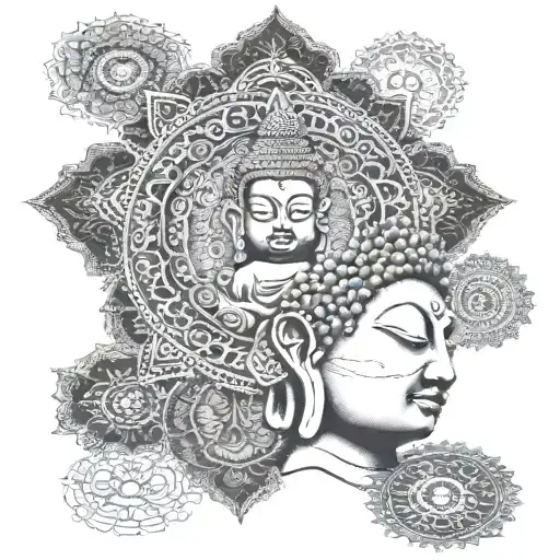 Lord Buddha And Mandalas Symbolizing Strength Courage