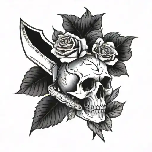 Skull And Knife And Roses