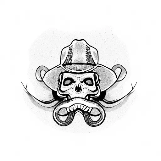 Snake Coming Out Of A Skull That Is Wearing A Cowboy Hat