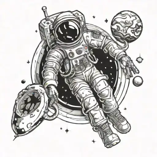 A Cosmic Astronaut Exploring A Black Hole Eating Several Planets