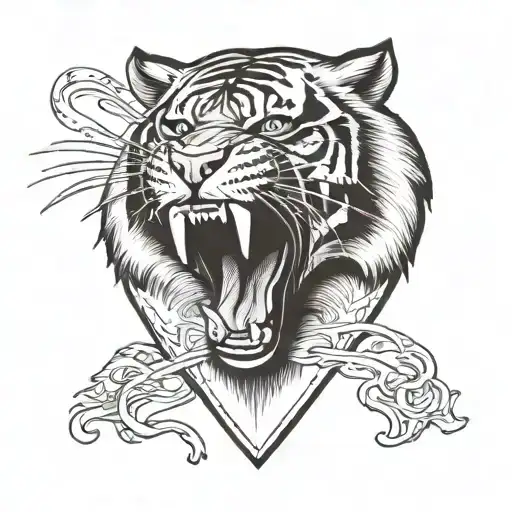 Tiger Roaring Face Inside A Guitar Plectrum