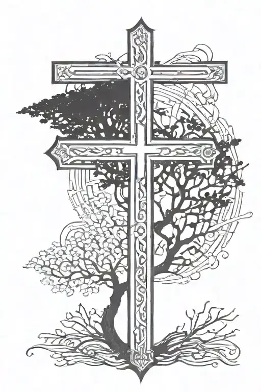 Christian Cross Formed With A Tree Of Life Interwoven And Bible Text Forming Parts Of The Cross